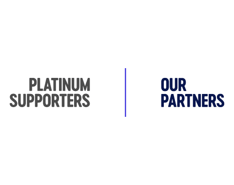 Text "PLATINUM SUPPORTERS" and "OUR PARTNERS" separated by a vertical blue line.