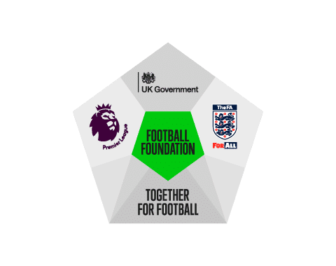 Football Foundation logo with Premier League, UK Government, and FA logos, and text: Together for Football.