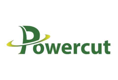 Powercut Green "Powercut" logo with a yellow swoosh circling the letter P on a white background.