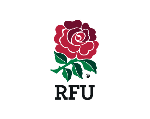 A red rose with green leaves above the letters "RFU" on a gray background.