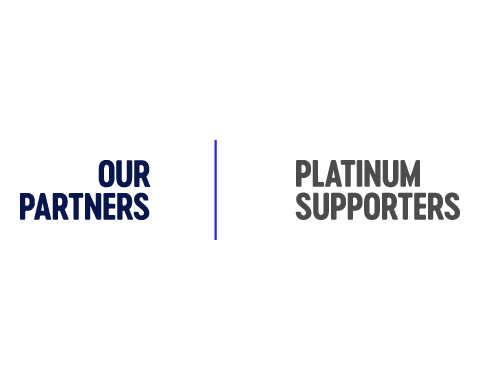 Text reads "Our Partners" and "Platinum Supporters" separated by a vertical blue line.