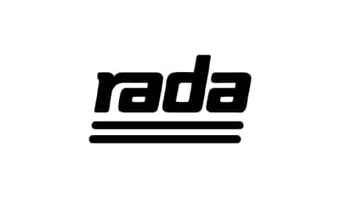 rada-gold-supporter Black "rada" logo with two horizontal lines underneath on a white background.
